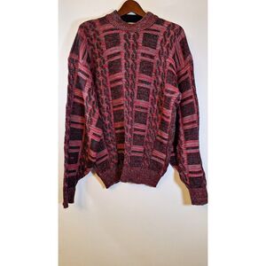 Vintage MCGREGOR Men's Large Grandpa Core Fisherman Cosby Red/Black Sweater